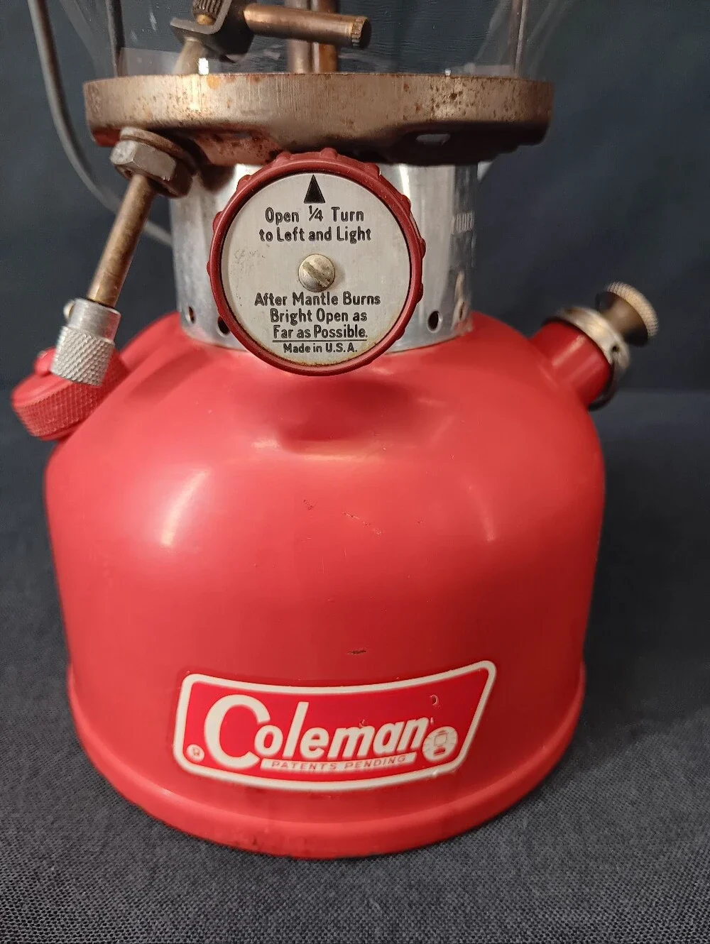 Tested 1966 Coleman 200A Gas Lantern Camp Red Pyrex Globe With Caddy Serviced